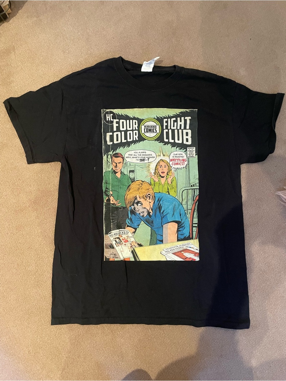 Gildan Black Graphic Tee with Multicolor Comic Print